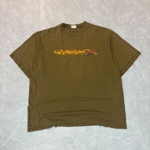 Vintage Tee Jays Motorcycle Flame Graphic T-Shirt Olive Brown XL 90s Distressed